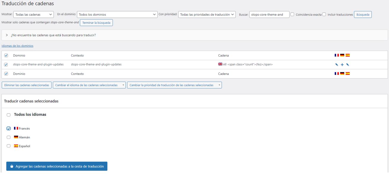 Añadir cadenas temáticas al pedido de traducción