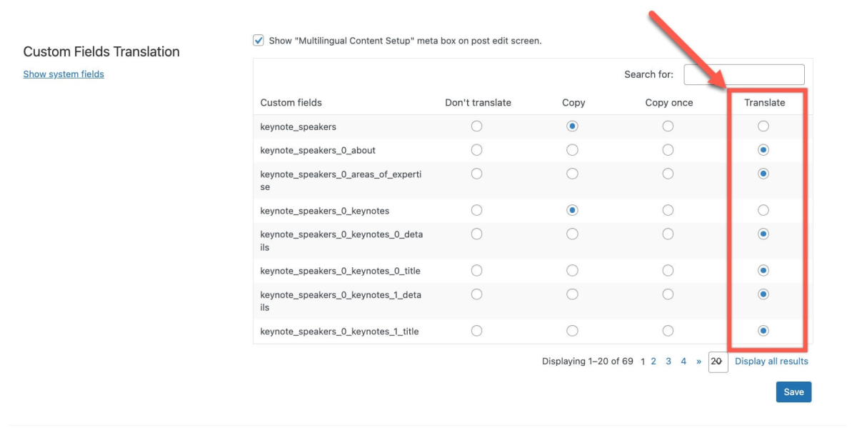Setting the translation preferences for ACF custom fields