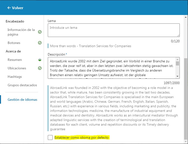 How to create a company page on LinkedIn and choose the default language