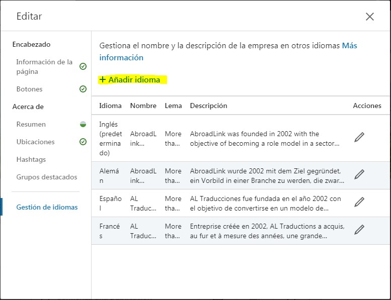 Translation of the company page into multiple languages